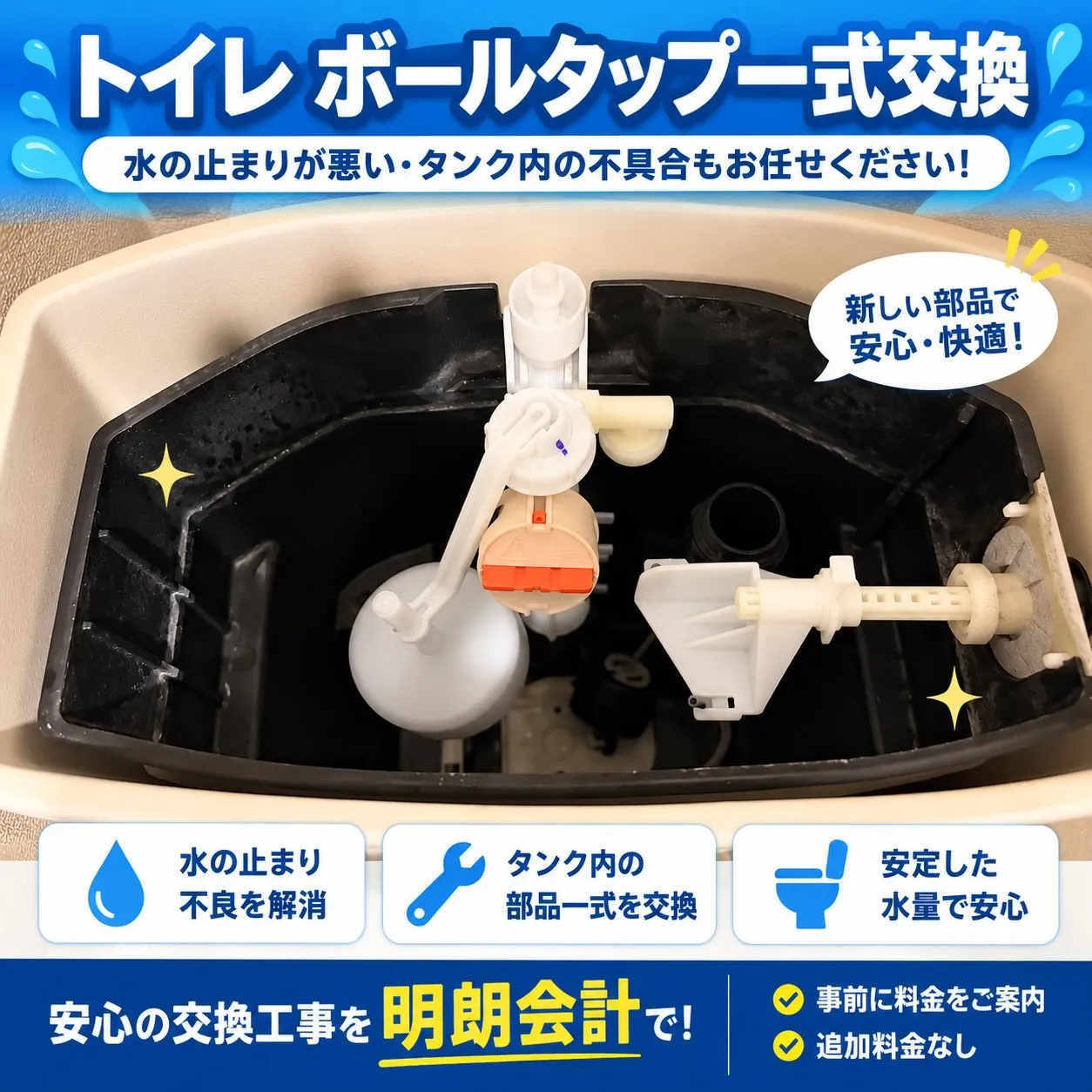 【施工事例|トイレタンクパーツ交換】
